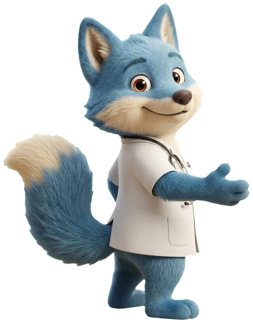 Gusty, la mascotte de SuperDr, la patte tendue pour vous inviter à essayer