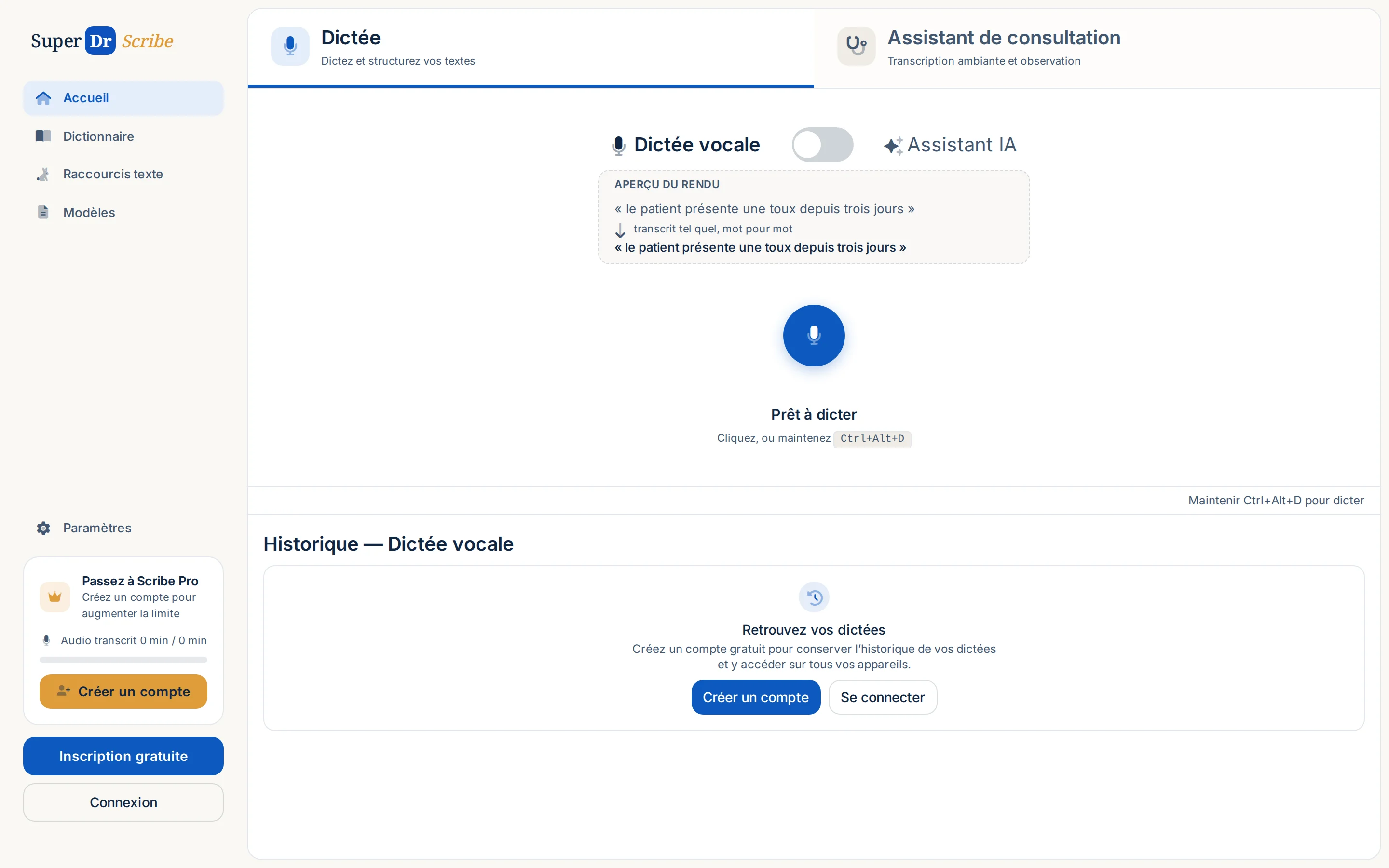 Aperçu de l'application SuperDr Scribe