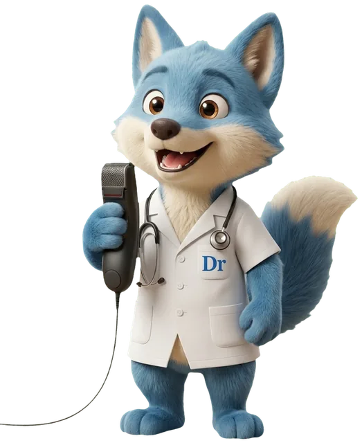 Gusty, la mascotte SuperDr, présente un micro-dictée Philips SpeechMike